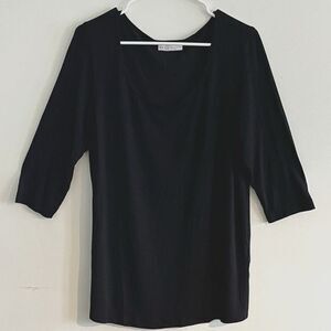 Bryn Walker  3/4 Sleeve Pullover Top Black L Lightweight Minimal Lagenlook Artsy